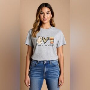 New- Gildan Heavy Cotton Custom Graphic “Peace Love Coffee ”